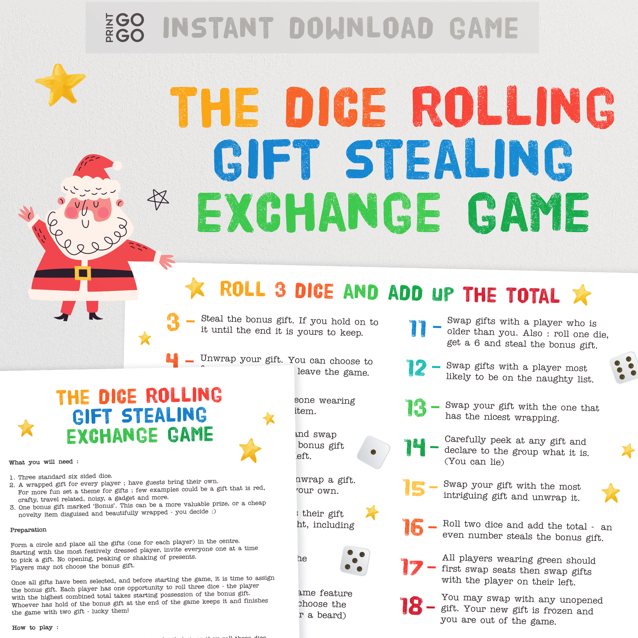 Roll the Dice Holiday Gift Exchange Game Christmas Printable 