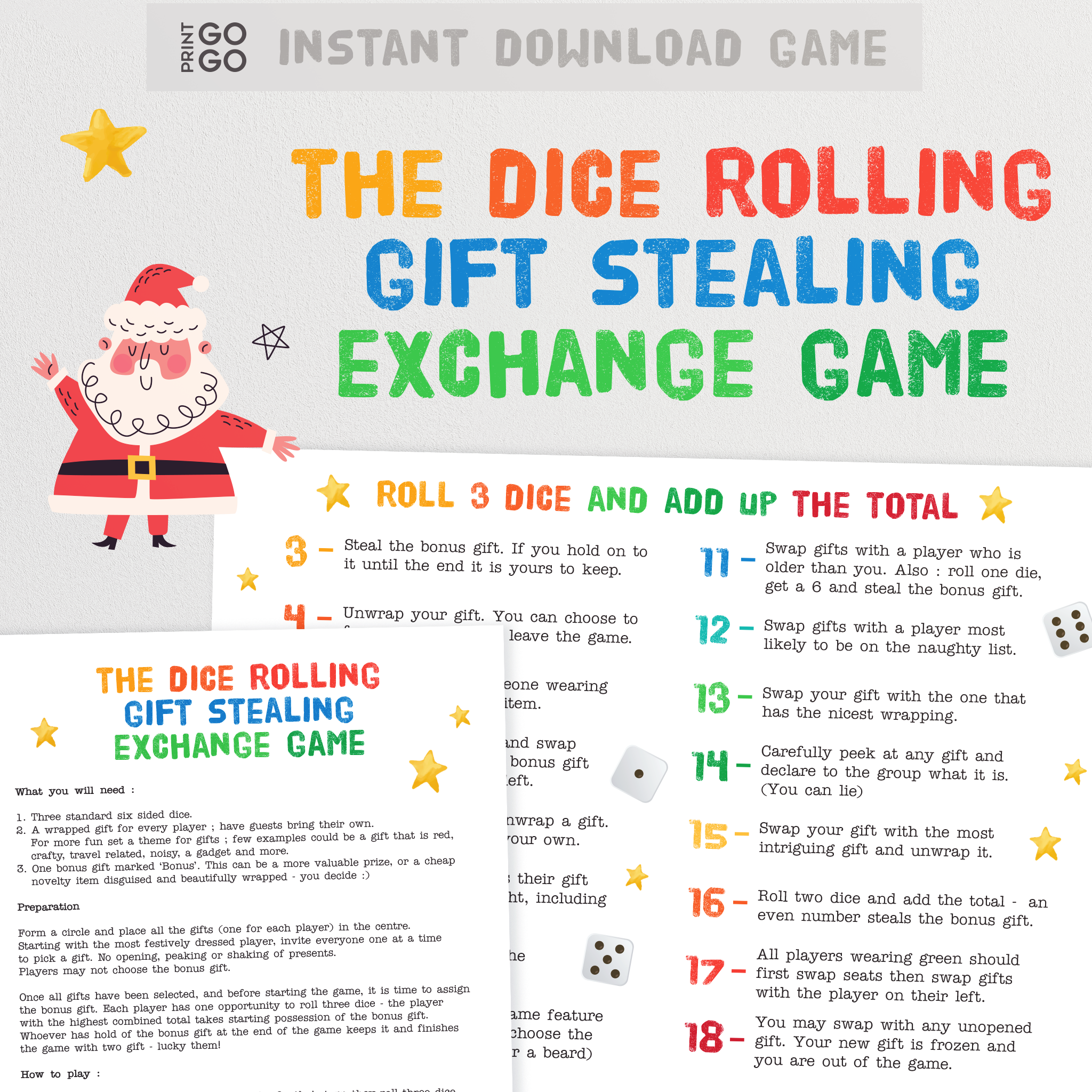 Roll the Dice Gift Exchange Printable White Elephant Gift 