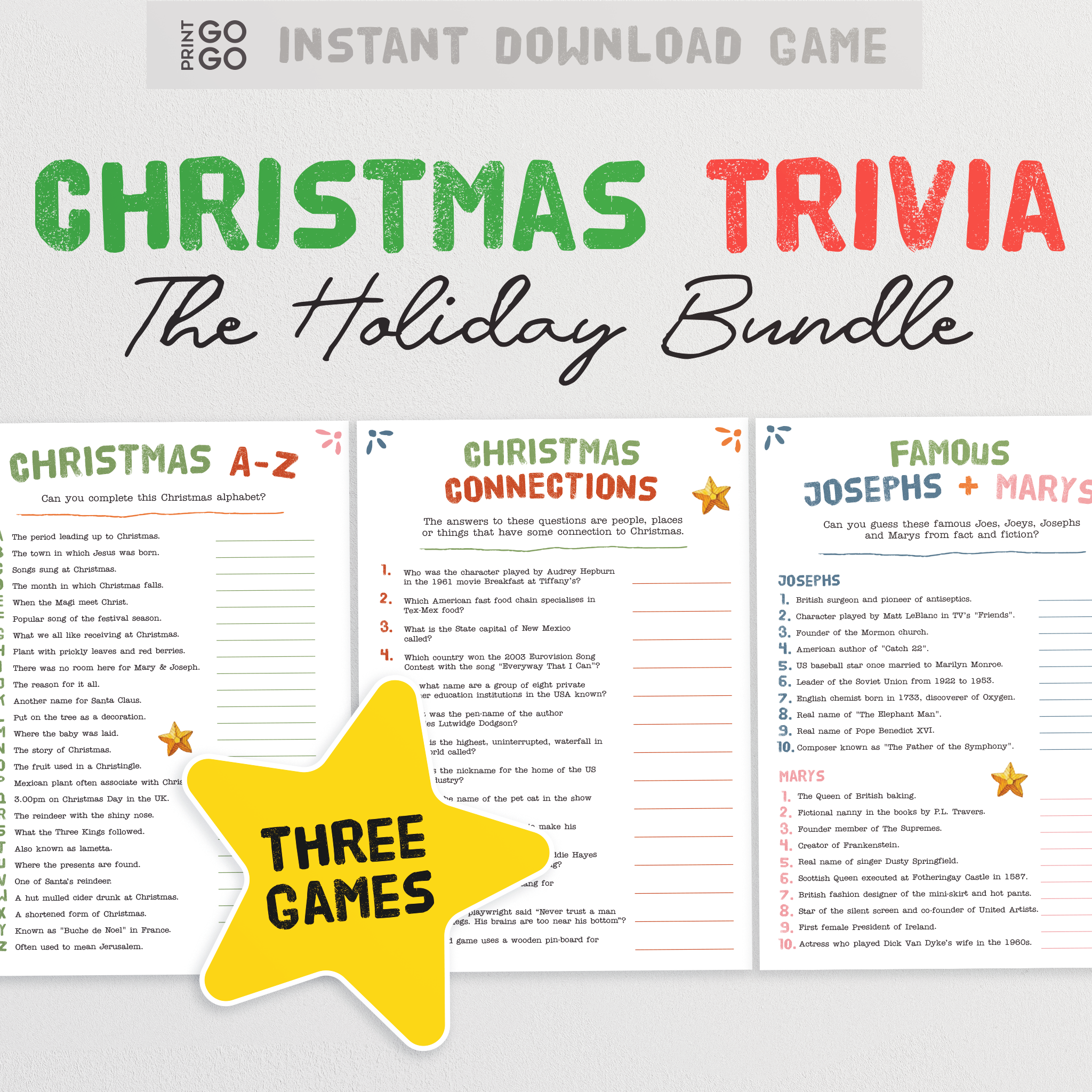 Christmas Trivia bundle fun christmas trivia quizzes - instant download holiday games