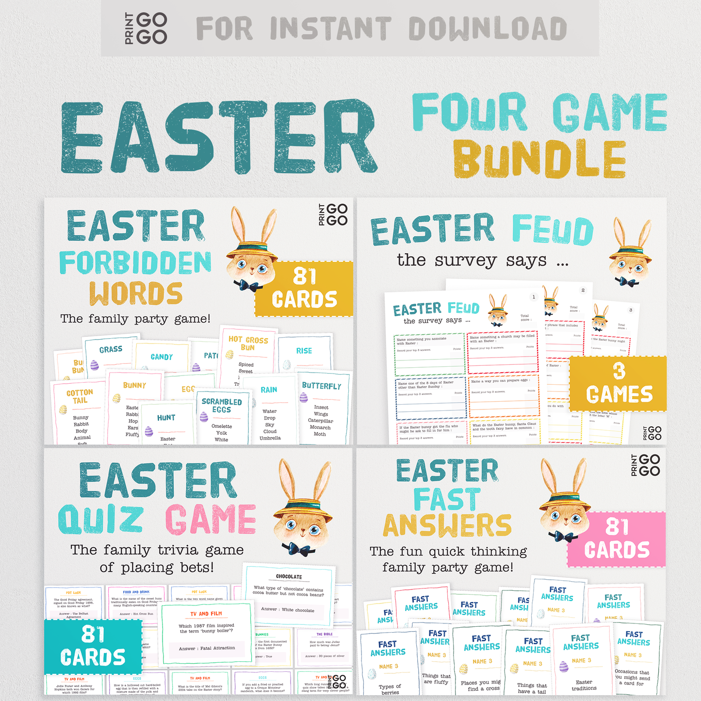 Easter Game Bundle - Four Family Friendly Games to Print and Play at Home