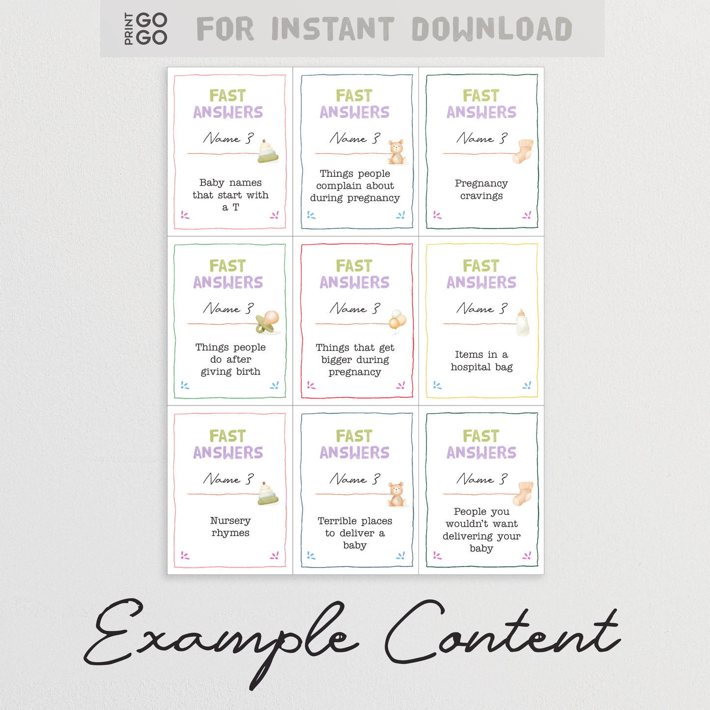 Baby Shower Fast Answers Game - The Fun Quick Thinking Group Party Game