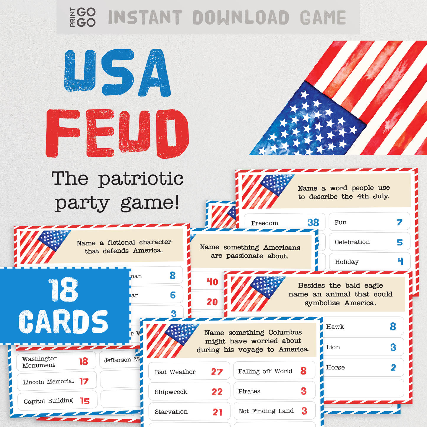 USA Patriotic Game Bundle - Four Fun Printable Games To Test Your Family