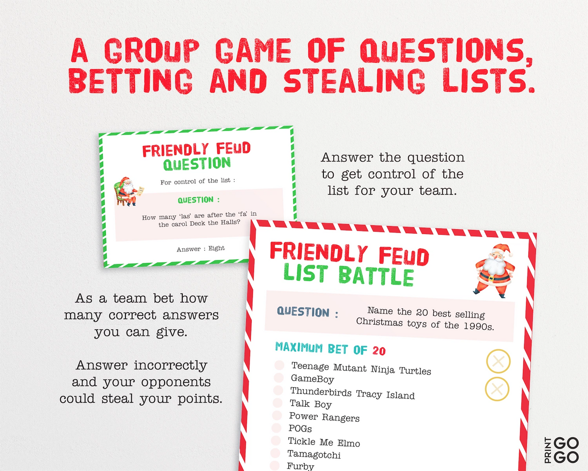 Example content from Christmas List Battle family party game.