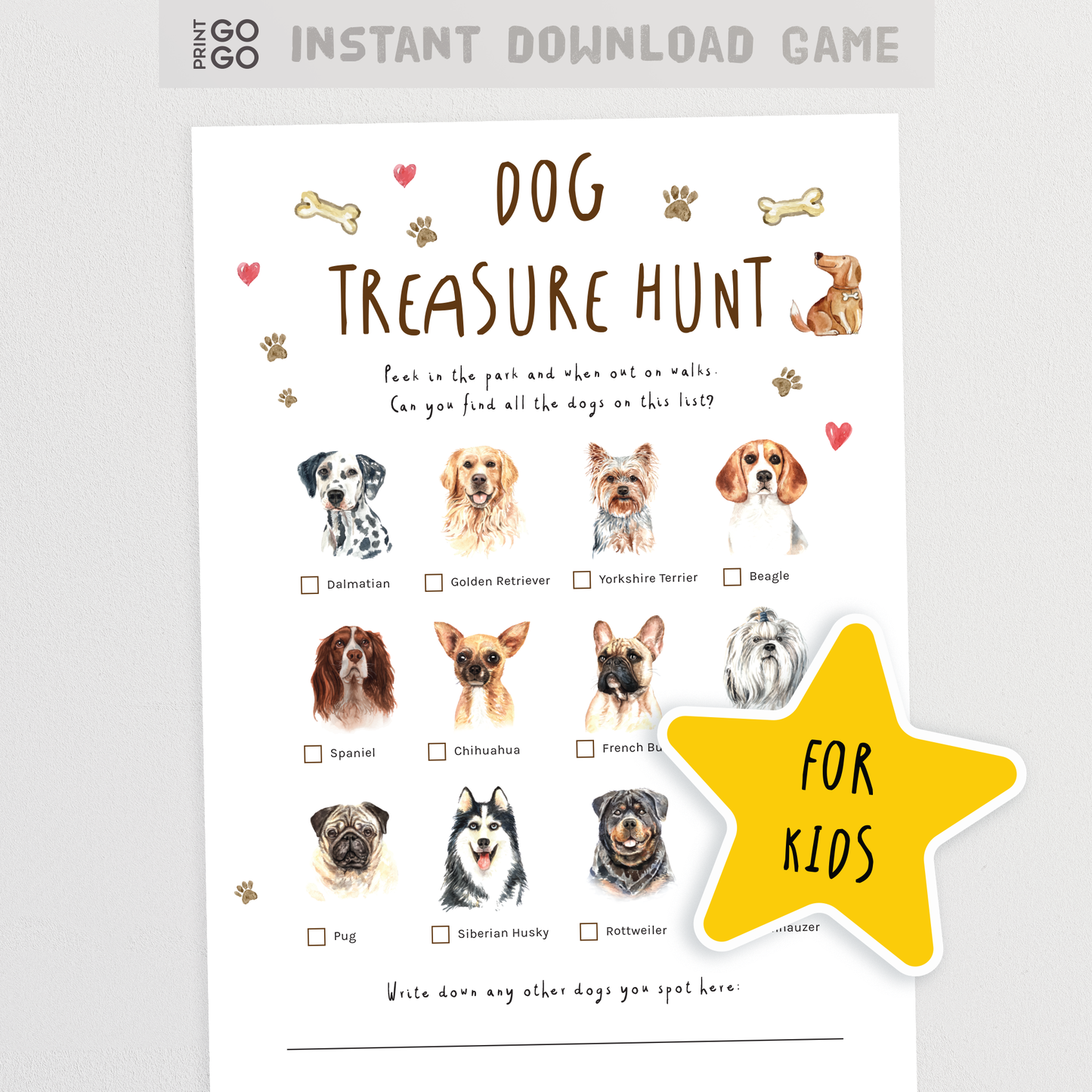 Dog Breed Treasure Hunt for Kids