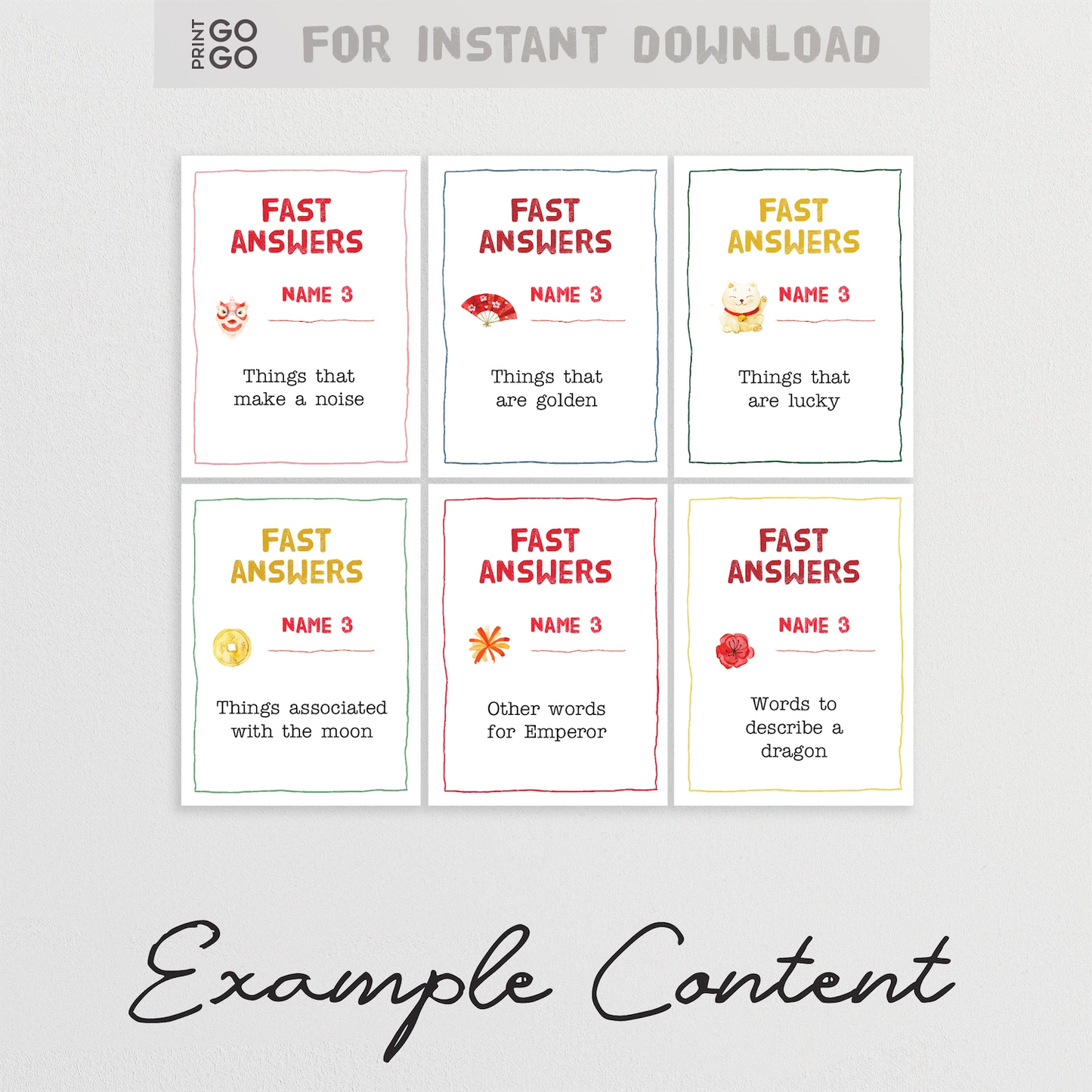 Example content for printable Lunar New Year team party game.
