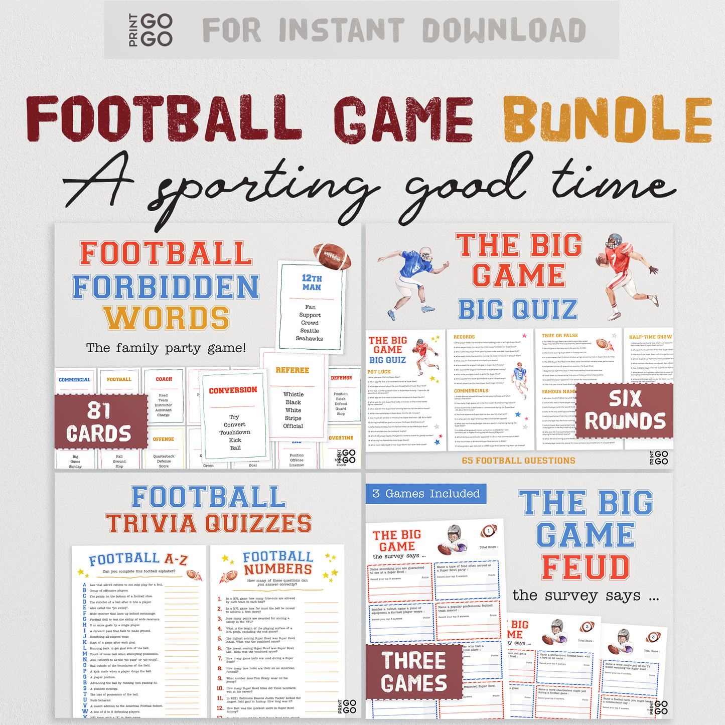 The Big Game Bundle - American Football Party Games For All The Family | Sports Games | Trivia Quizzes, Friendly Feud and Forbidden Words!
