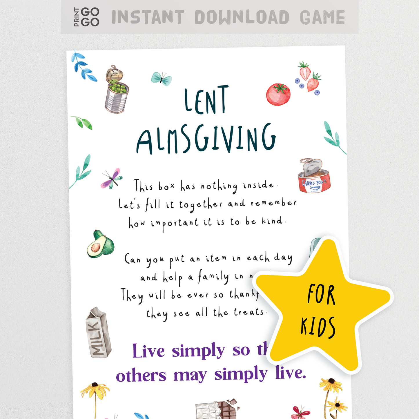 Lent Almsgiving Food Donation Box for Children