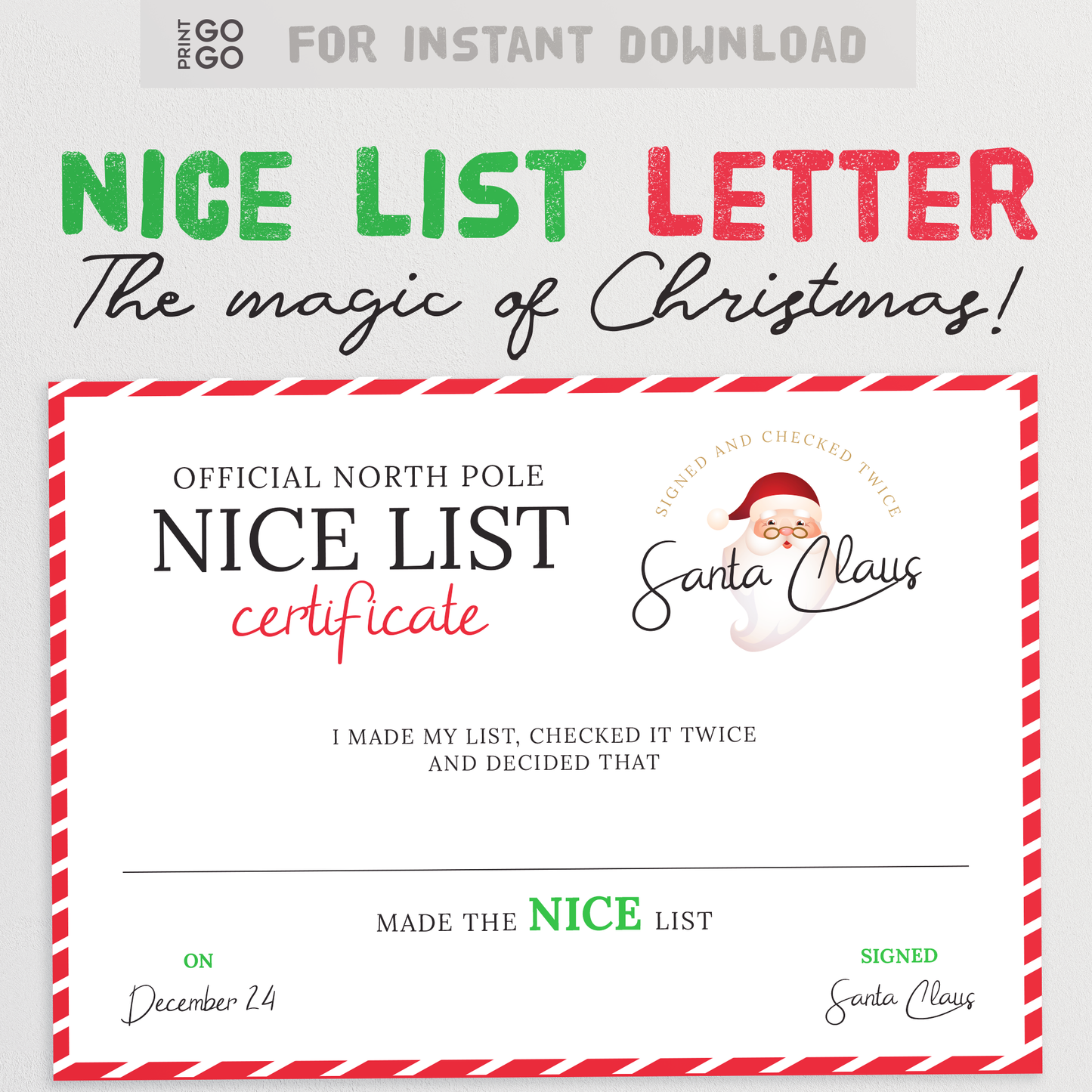 Santa Nice List Certificate