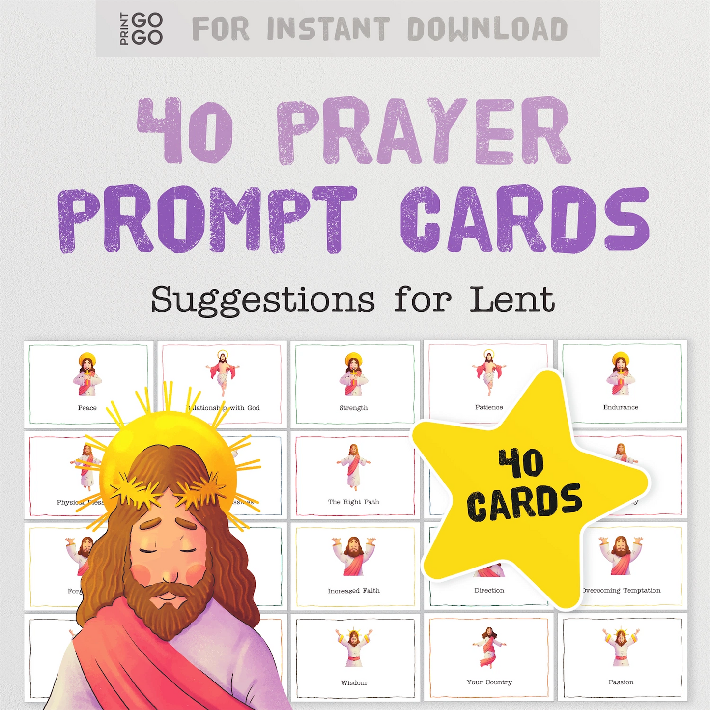 Instant download prayer prompt cards for children.