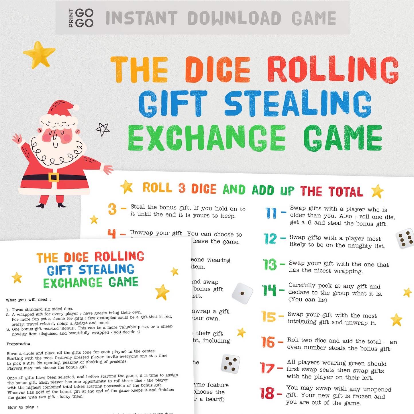 Instant download Christmas dice rolling gift exchange game for groups.