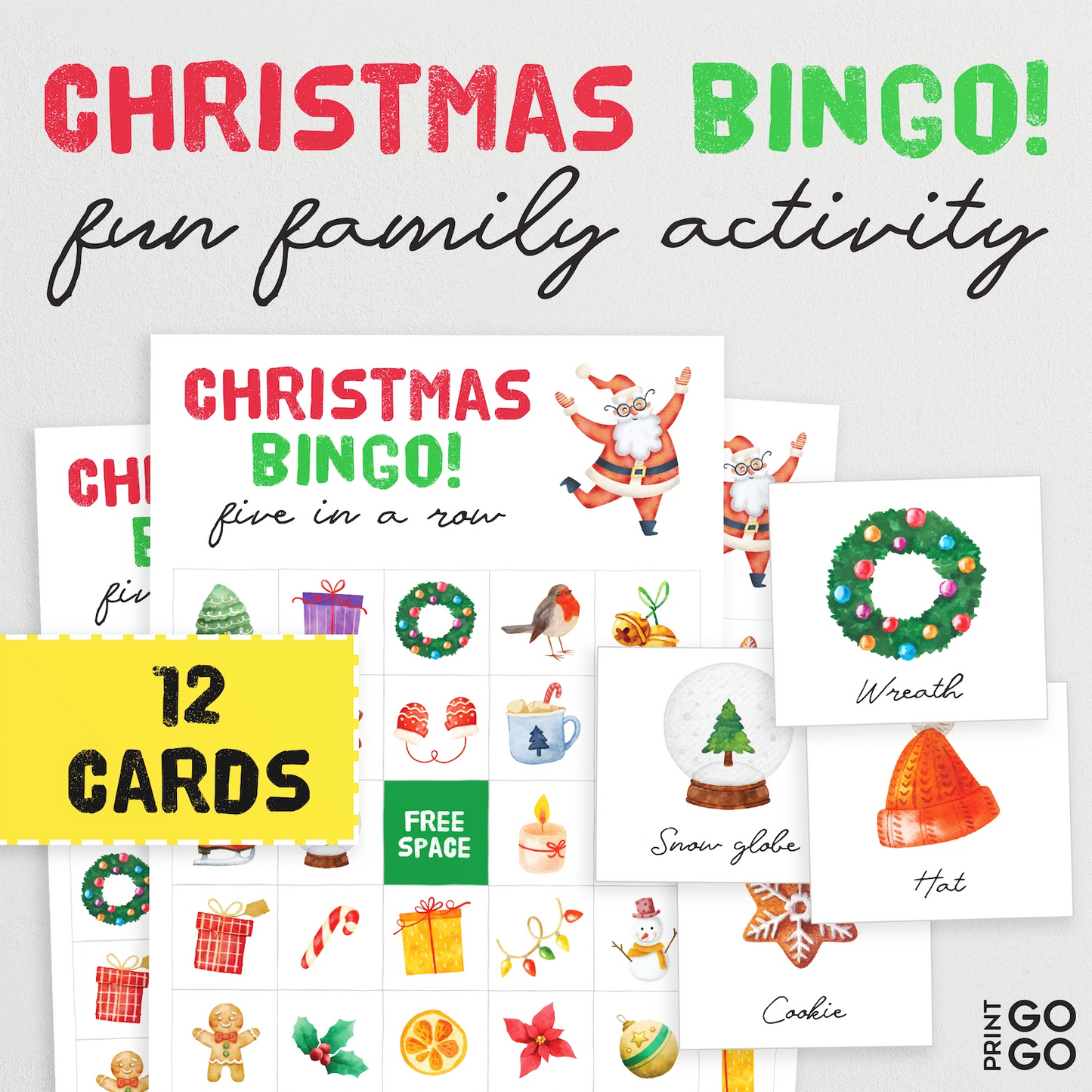 Christmas Bingo Cards - The Fun Holiday Party Game of Getting Five in a Row.