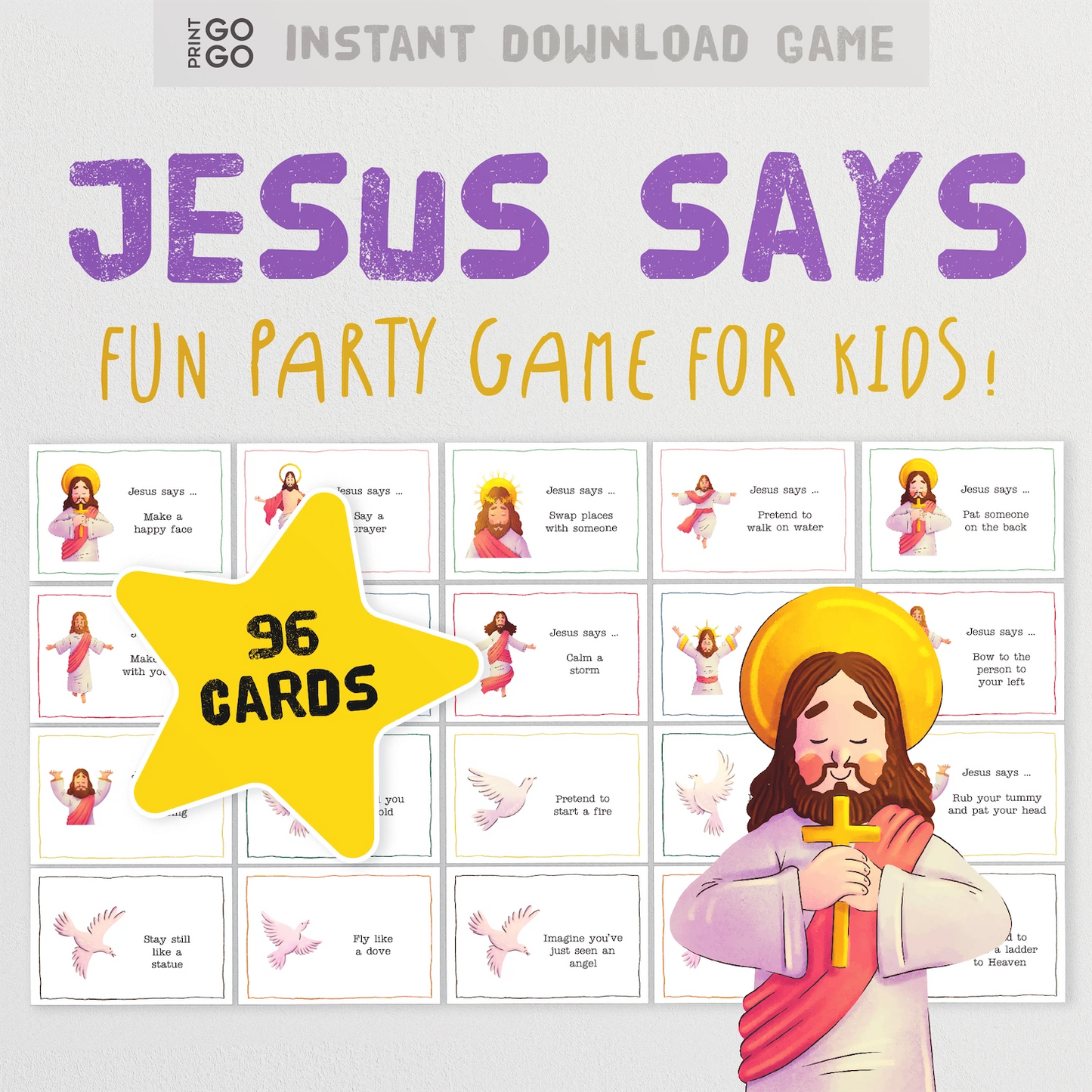 Instant download Christian party game for kids based on the Simon Says - Jesus Says.