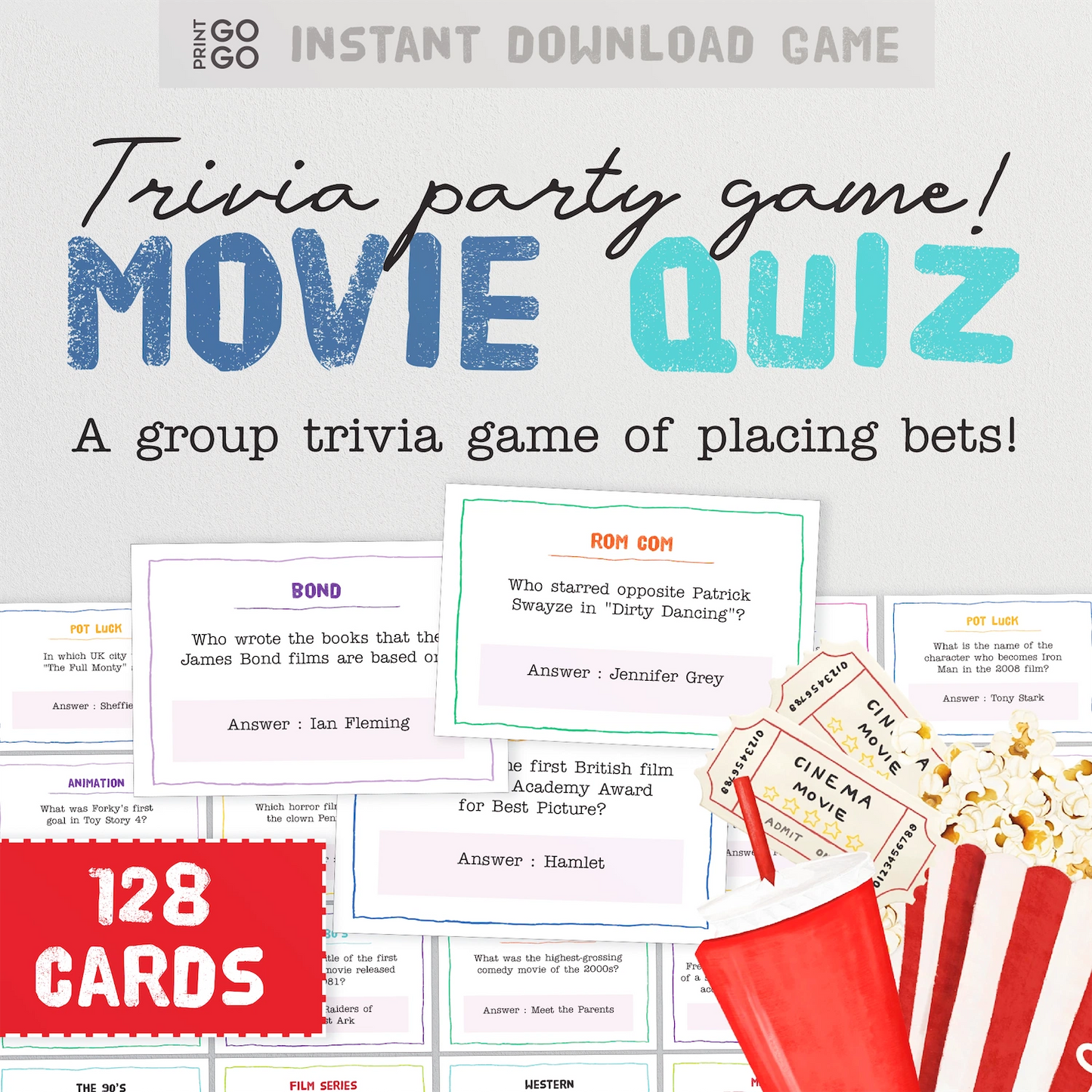 An example of the game cards included in The Movie Quiz - A Trivia Party Game