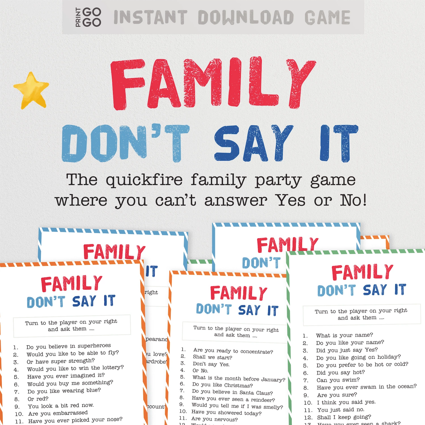 Instant download Family Don't Say It - The Quick Fire Family Party Game Where You Can't Answer Yes or No
