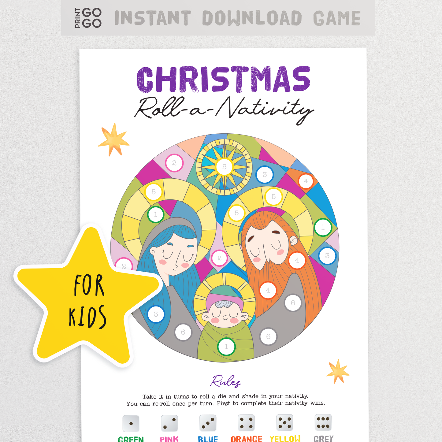 Roll A Nativity Christmas Dice Game - The Fun Christian Holiday Party Game for Kids | Family Dice Game | Printable Church Activity