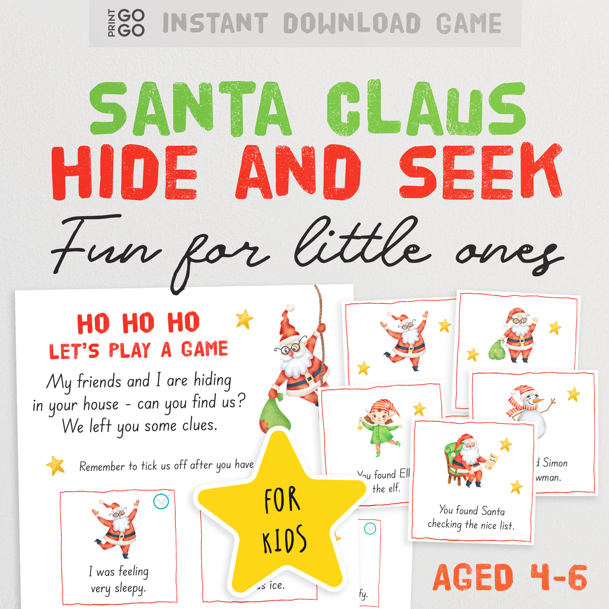 Santa Christmas Hide and Seek Scavenger Hunt for Younger Kids
