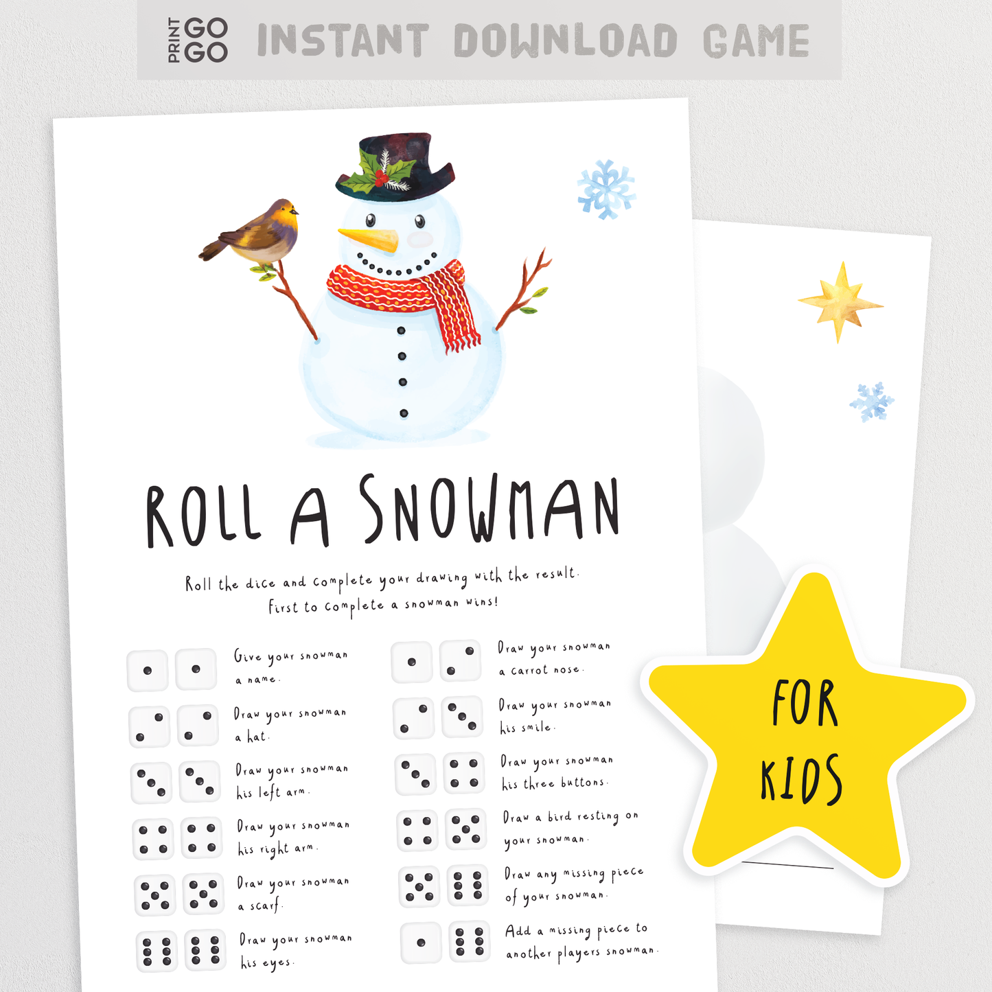 Christmas Roll A Snowman Dice Game