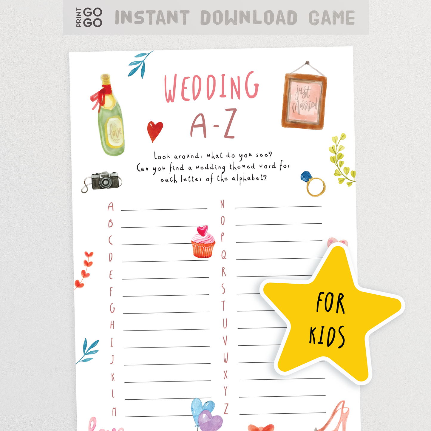 Wedding A-Z Treasure Hunt for Kids