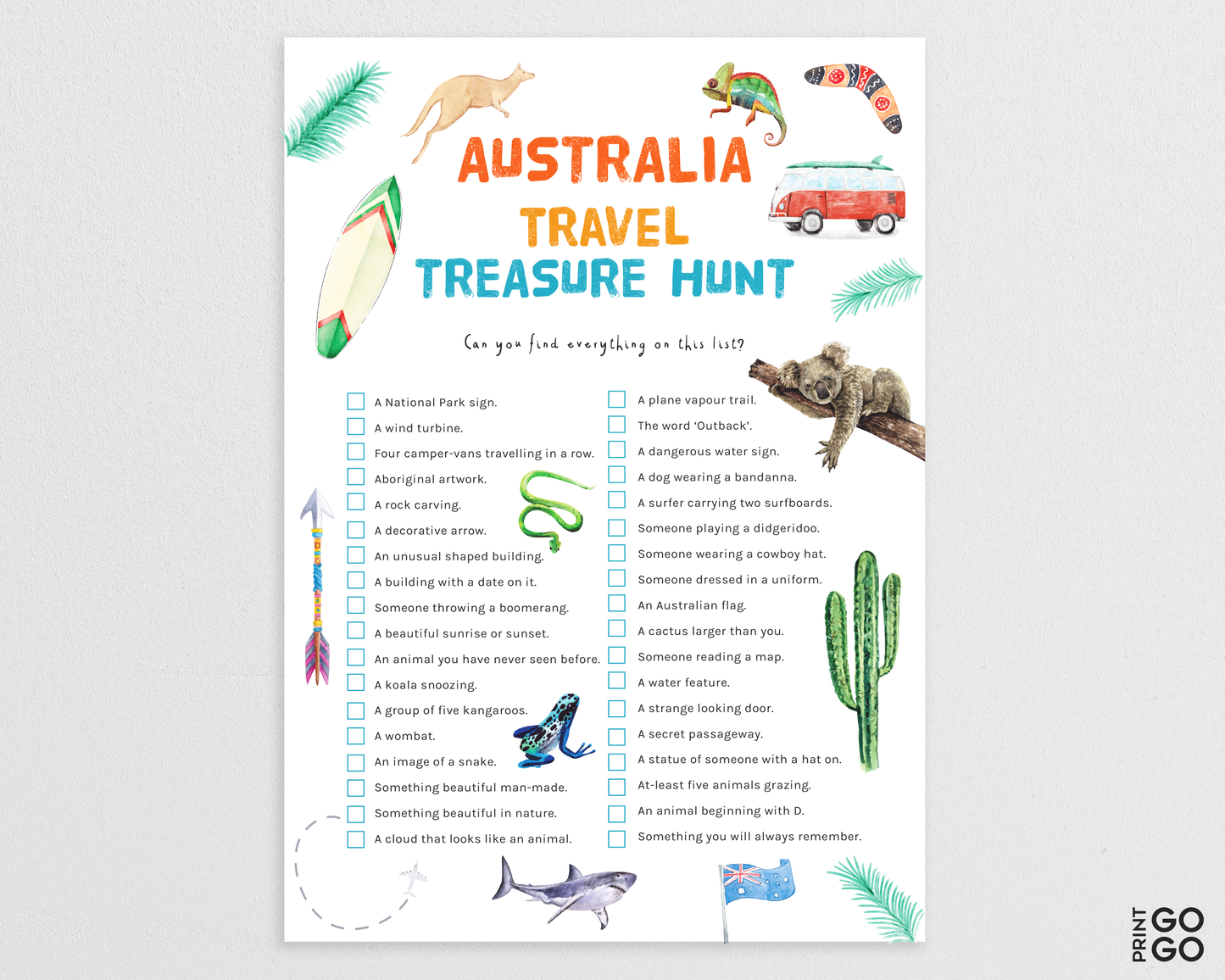 Spark curiosity in kids and keep them entertained on your holiday, or staycation, in Australia. Can they find all the items on the list?