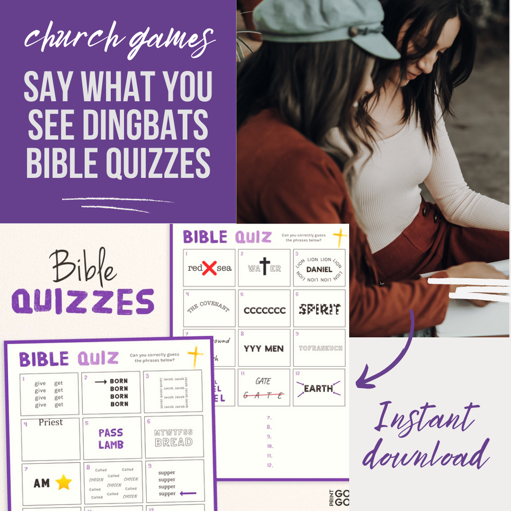 Bible Quiz - Say What You See Dingbat Picture Quizzes | Rebus Trivia Quiz |  Great as a Bible Study Game or for Sunday School Church Groups