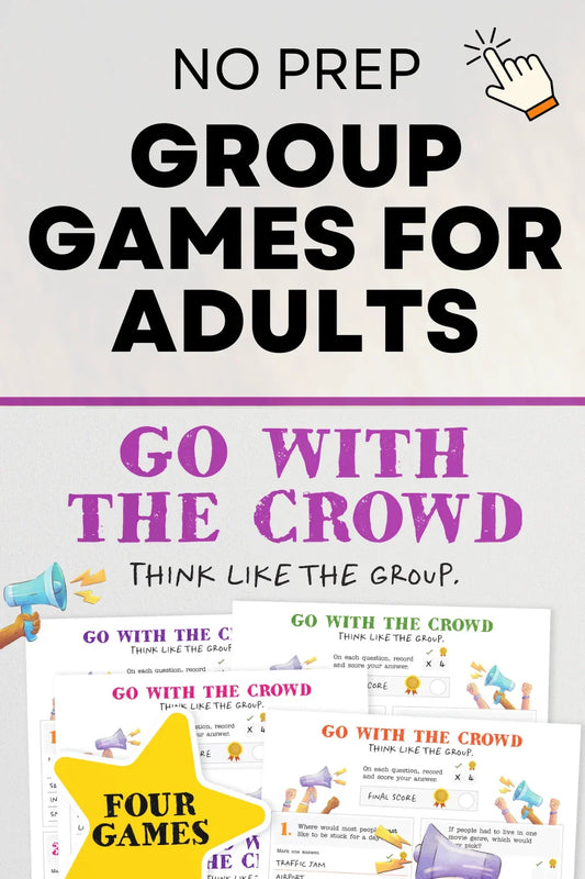 No prep group party game for adults called Go With The Crowd.