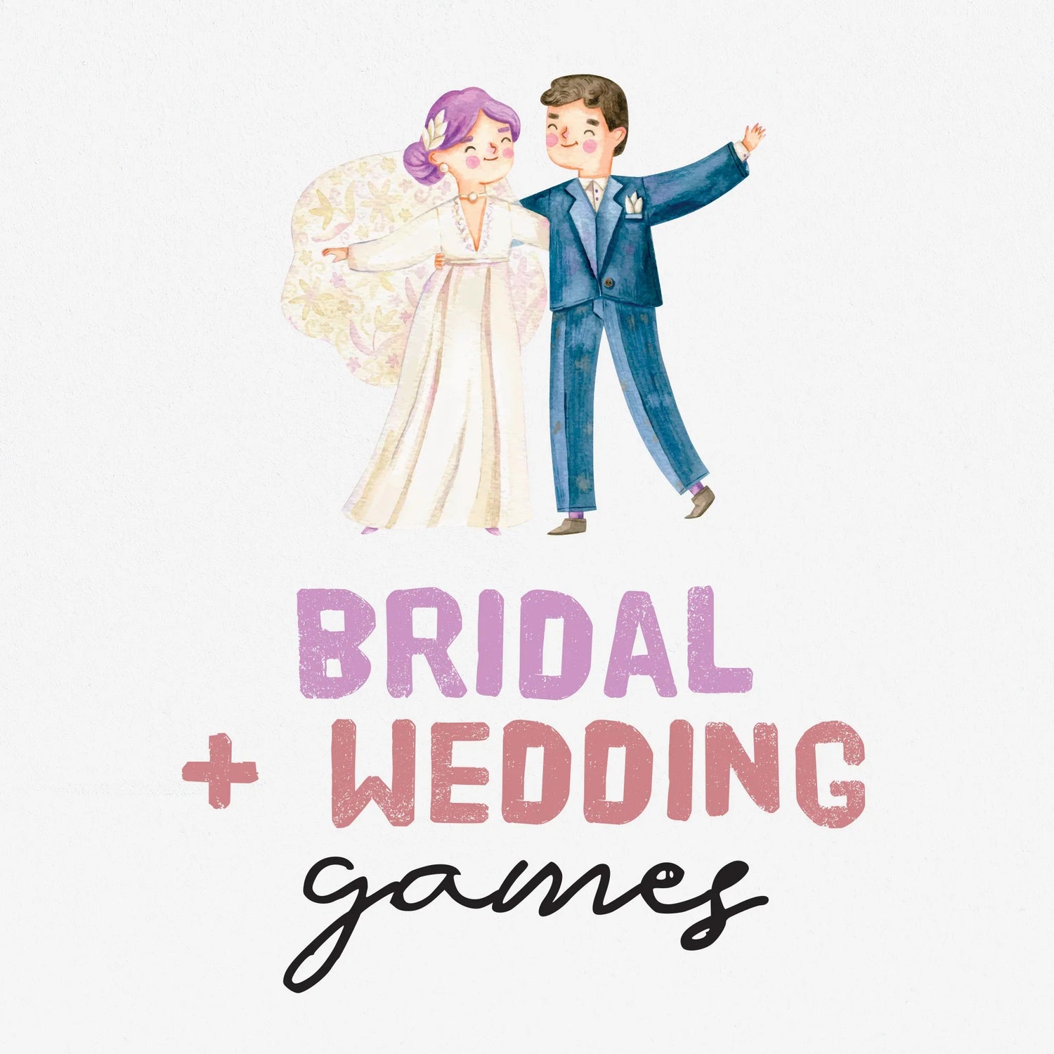 An illustrated image of a married couple dancing sits above the title 'Bridal and Wedding Games'.