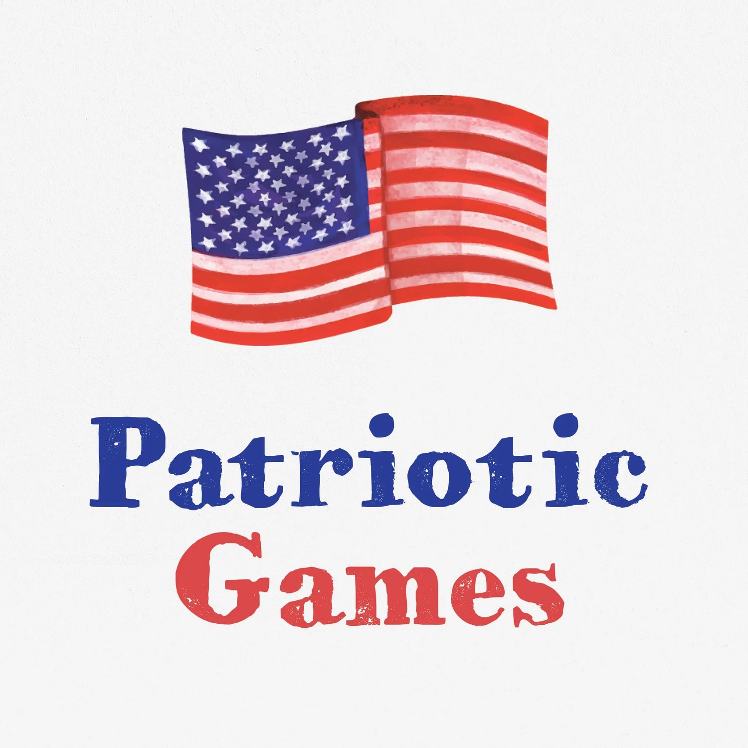 A watercolour image of the American flag is above the title 'Patriotic Games'.