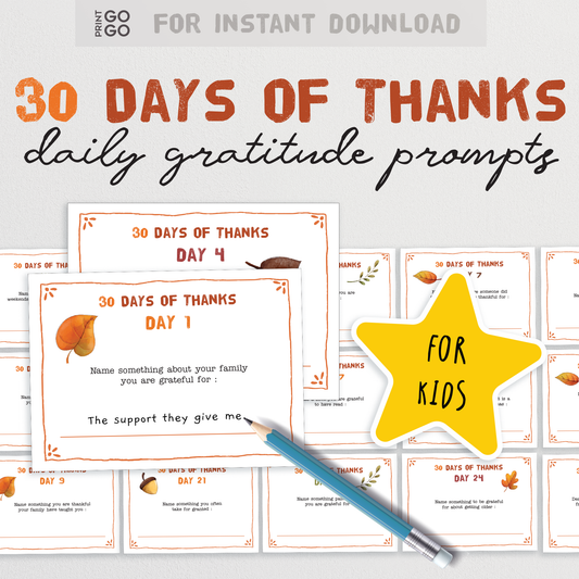 30 Days of Thanks Cards | Kids Thanksgiving Activity | Family Gratitude Practice | Thankful For Cards