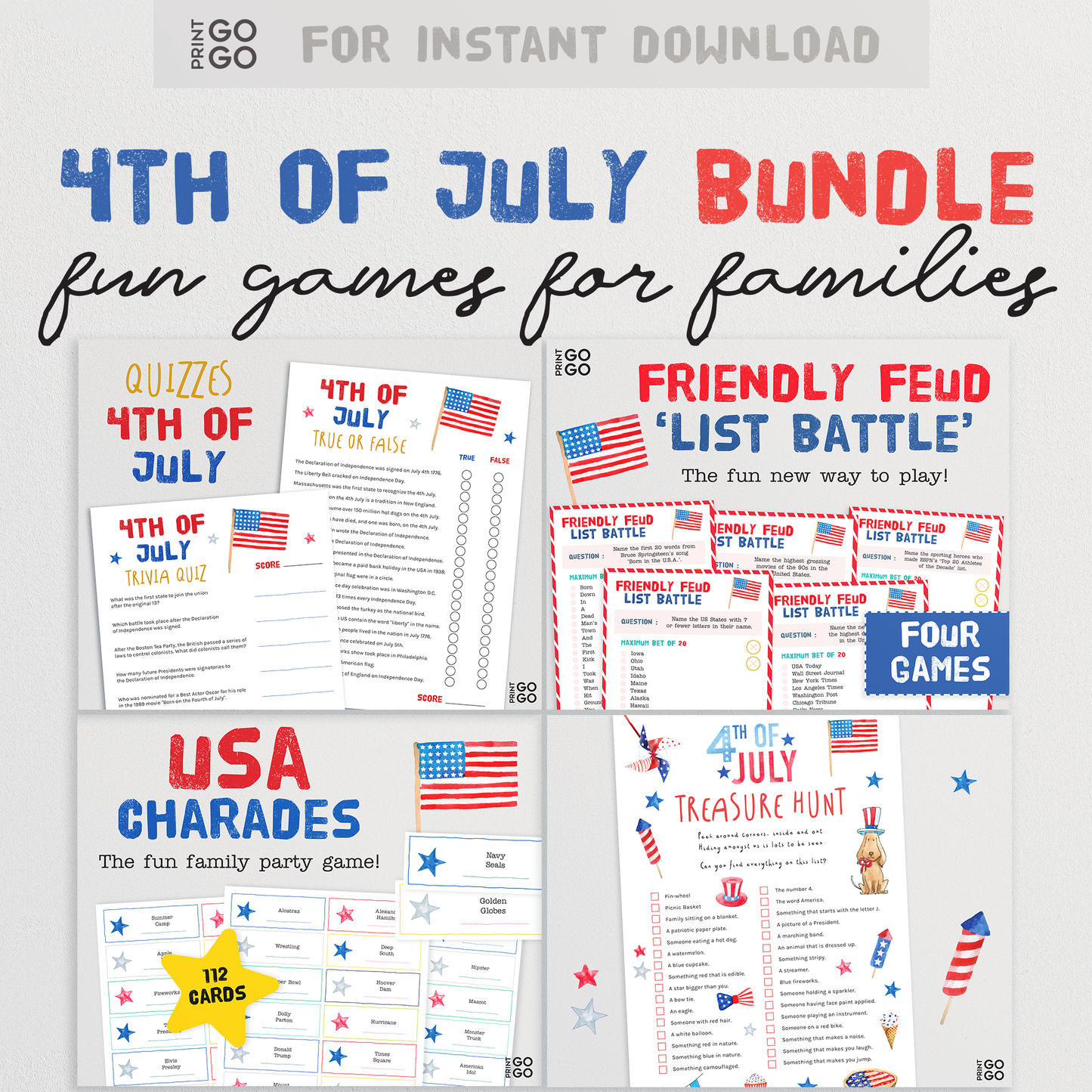 USA 4th of July Game Bundle - Family Party Games and Activities for Everyone