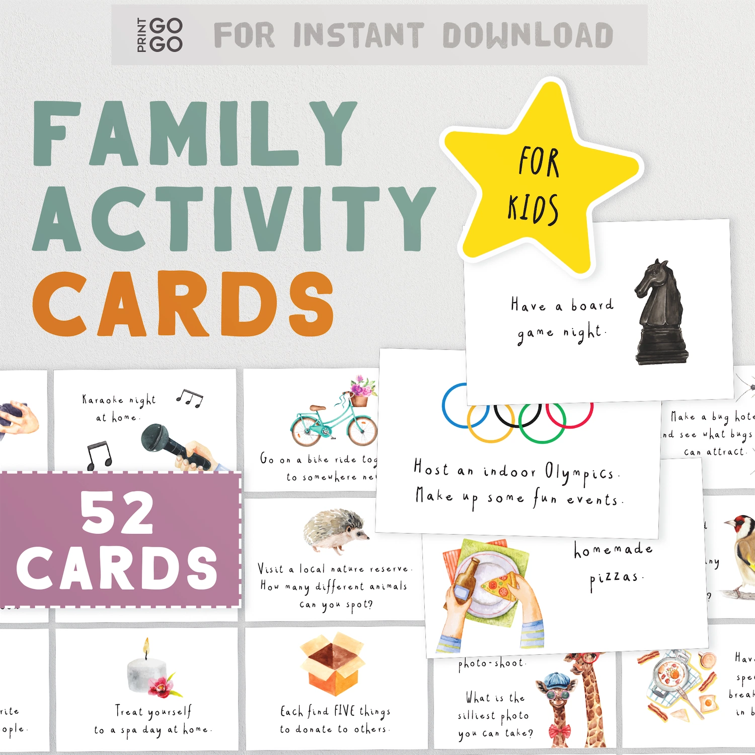 Instant download activities and budget ideas for entertaining a family.