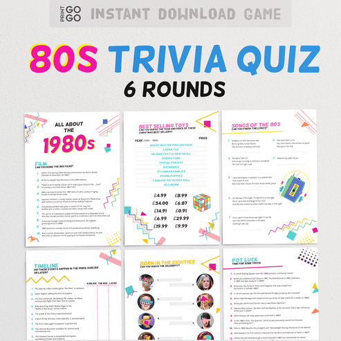 1980s Trivia Quiz - Instant Download 40th Party Printable Game! – Print ...