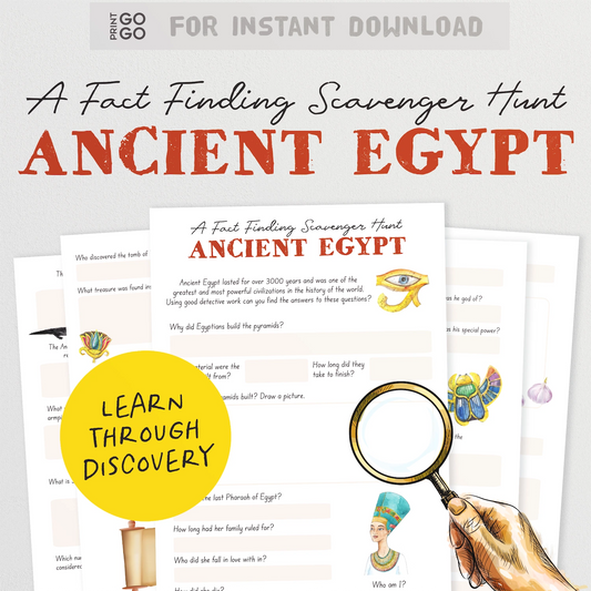 Promotional graphic for an instant download educational activity titled 'A Fact Finding Scavenger Hunt Ancient Egypt'.