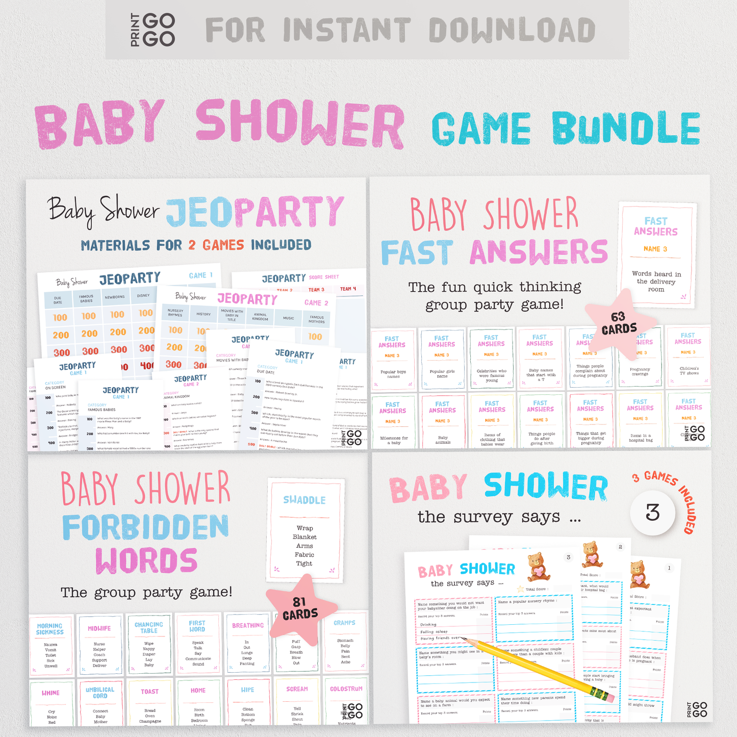 Baby Shower Game Bundle - Fun Party Games for Groups