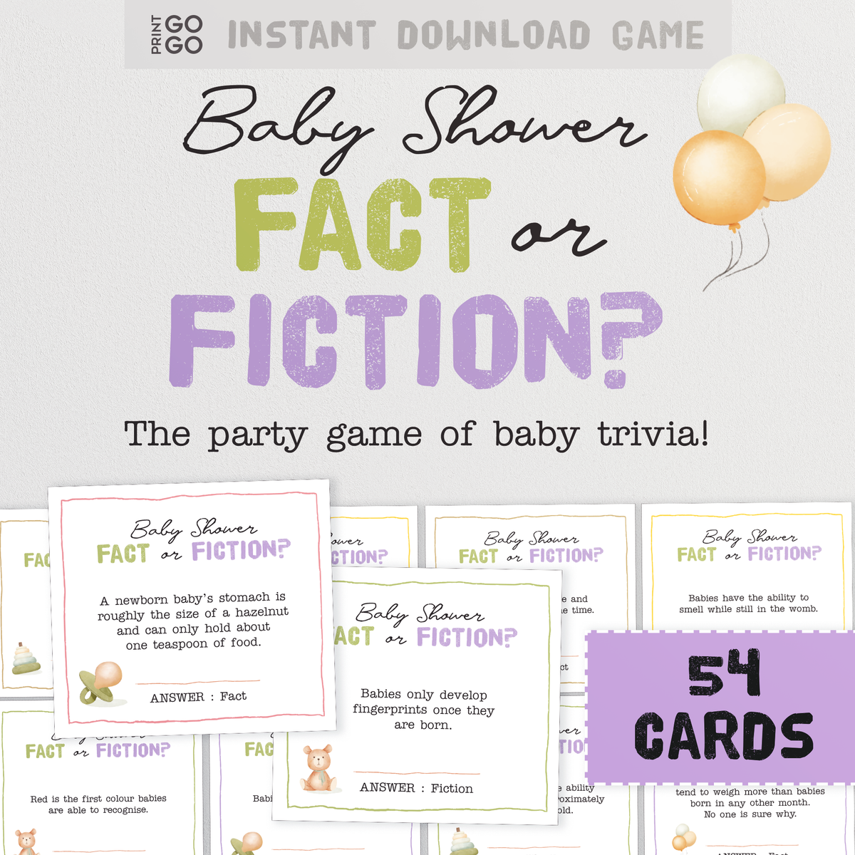 Baby Factcheck Baby Fact or Fiction - The Fun Group Party Game of Baby Trivia – Print GoGo