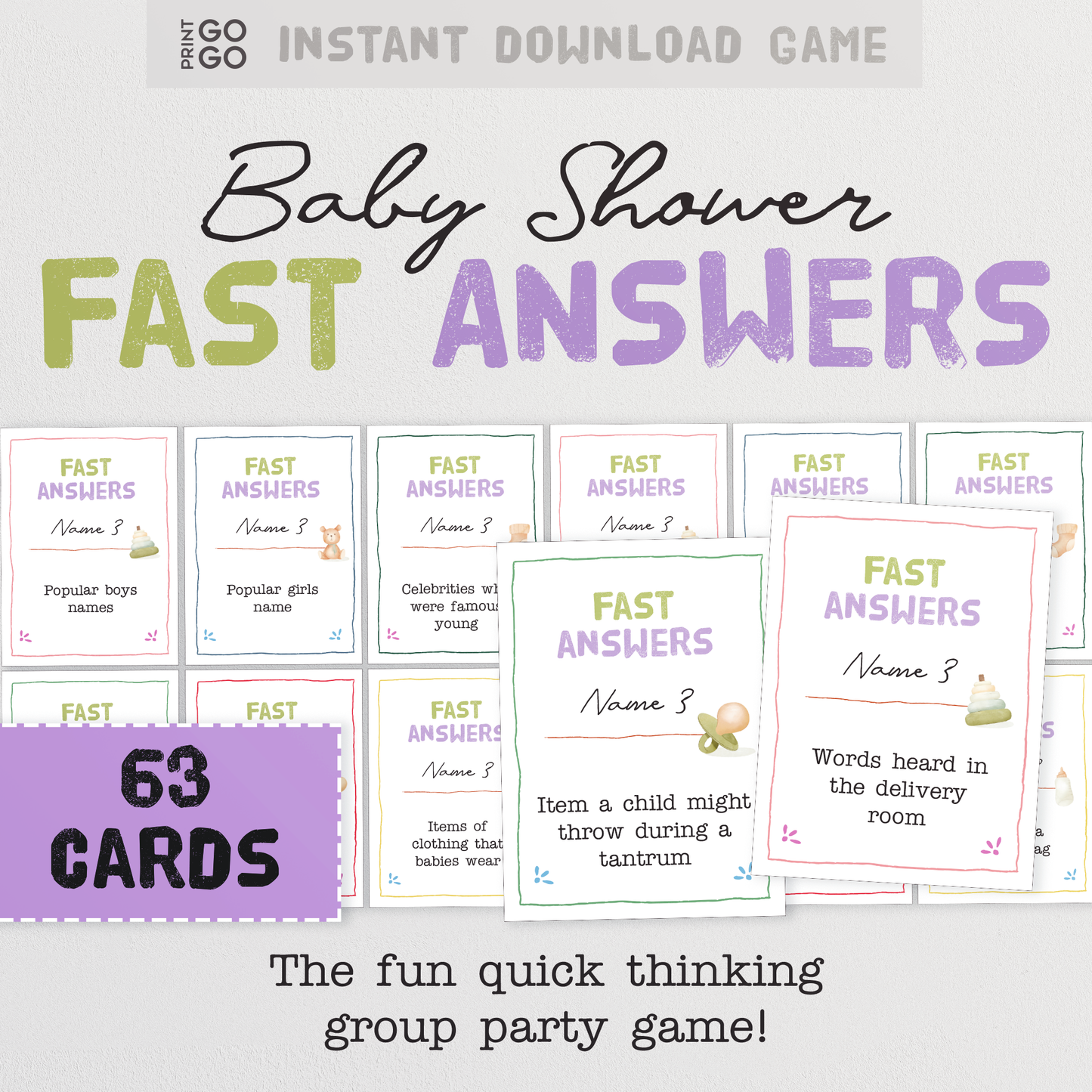 Baby Shower Fast Answers Game - The Fun Quick Thinking Group Party Game