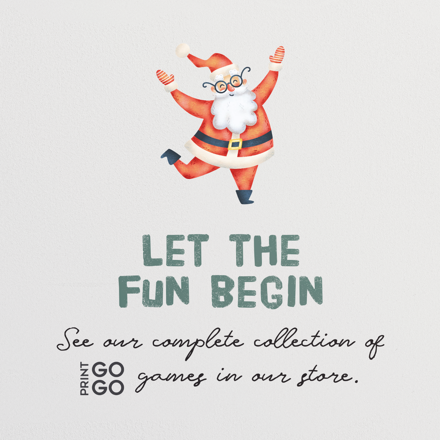 A joyful Santa with his arms in the air.