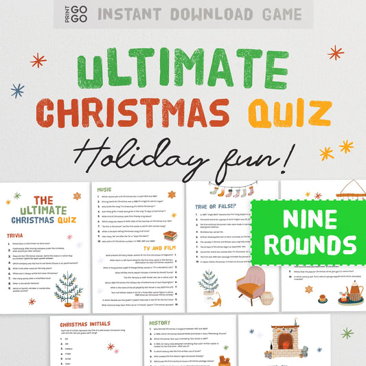 Instant download Christmas trivia quiz question sheet.
