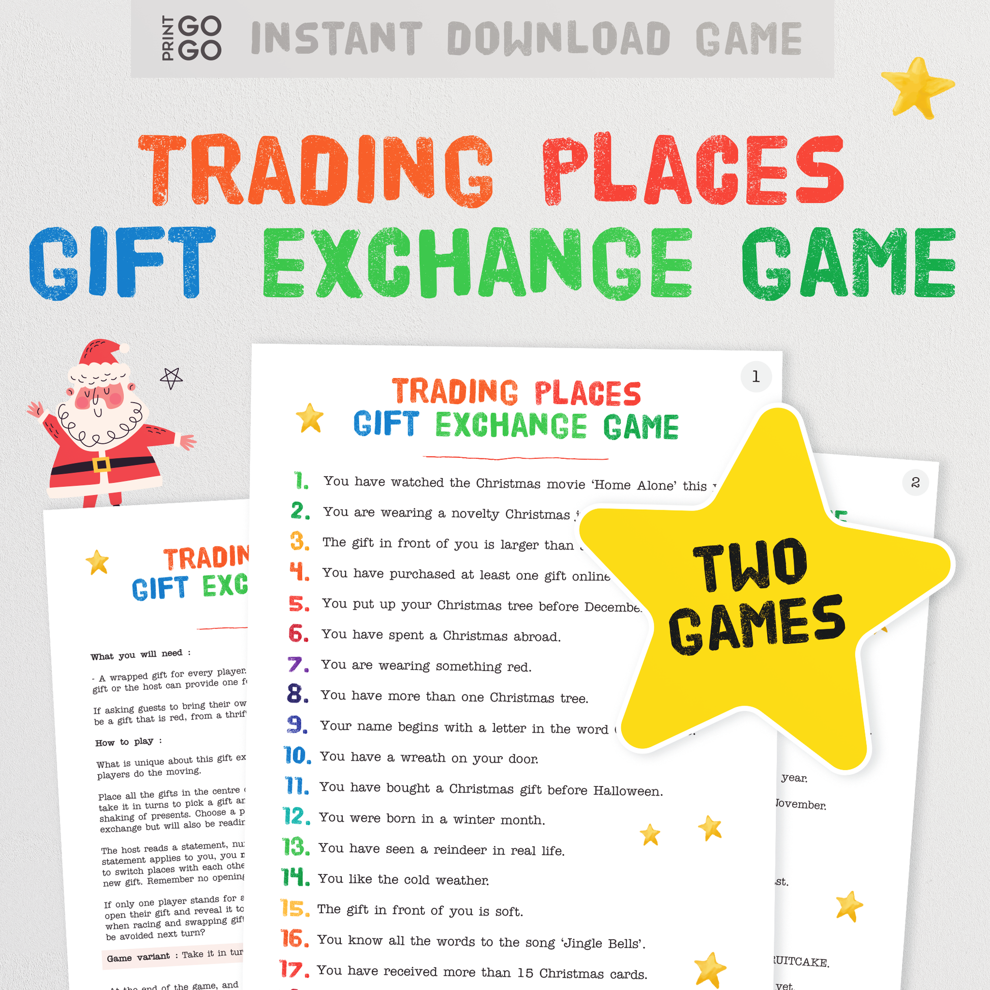 Christmas Pass the Gift Game - Instant Download - Printable Digital Games -  Gift Exchange Activities - White Elephant Game Idea