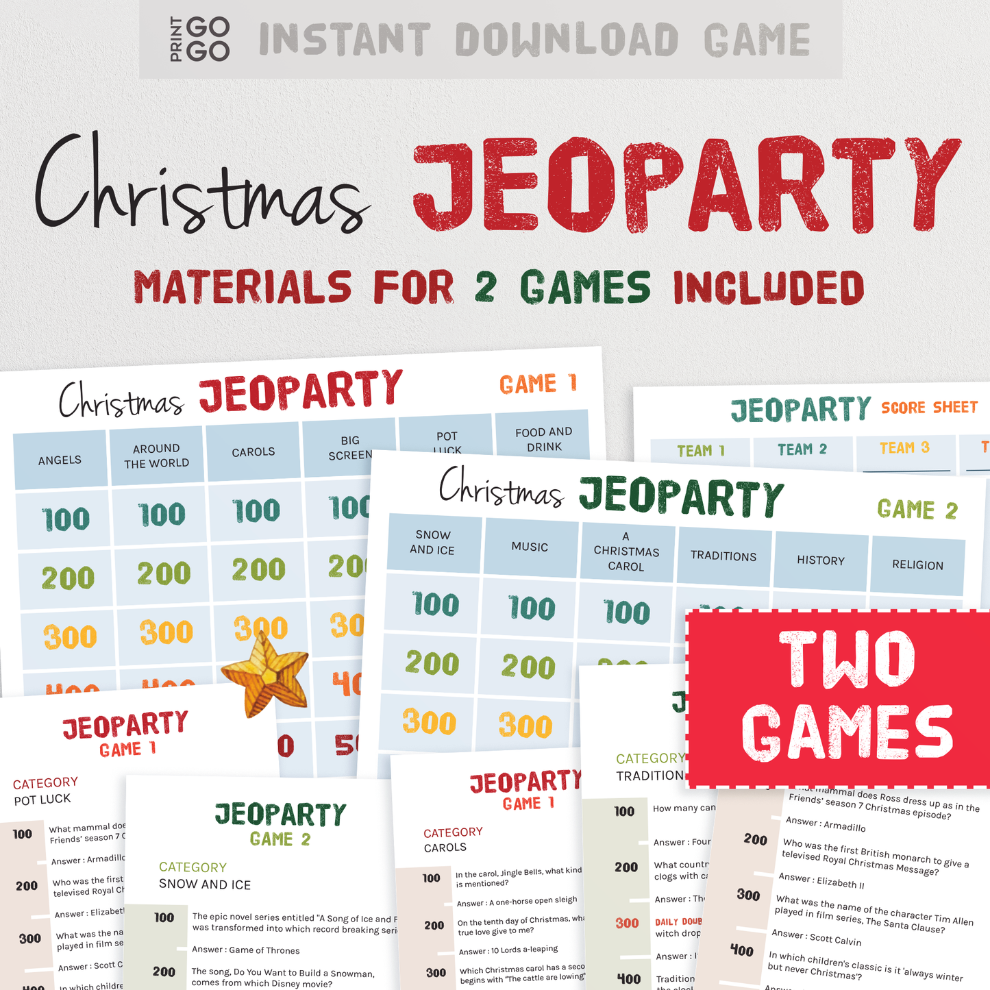 Christmas Jeoparty Trivia Game - A Fun Christmas Quiz for Families | Xmas Jeopardy Quiz | Printable Family Game | Holiday Trivia Questions