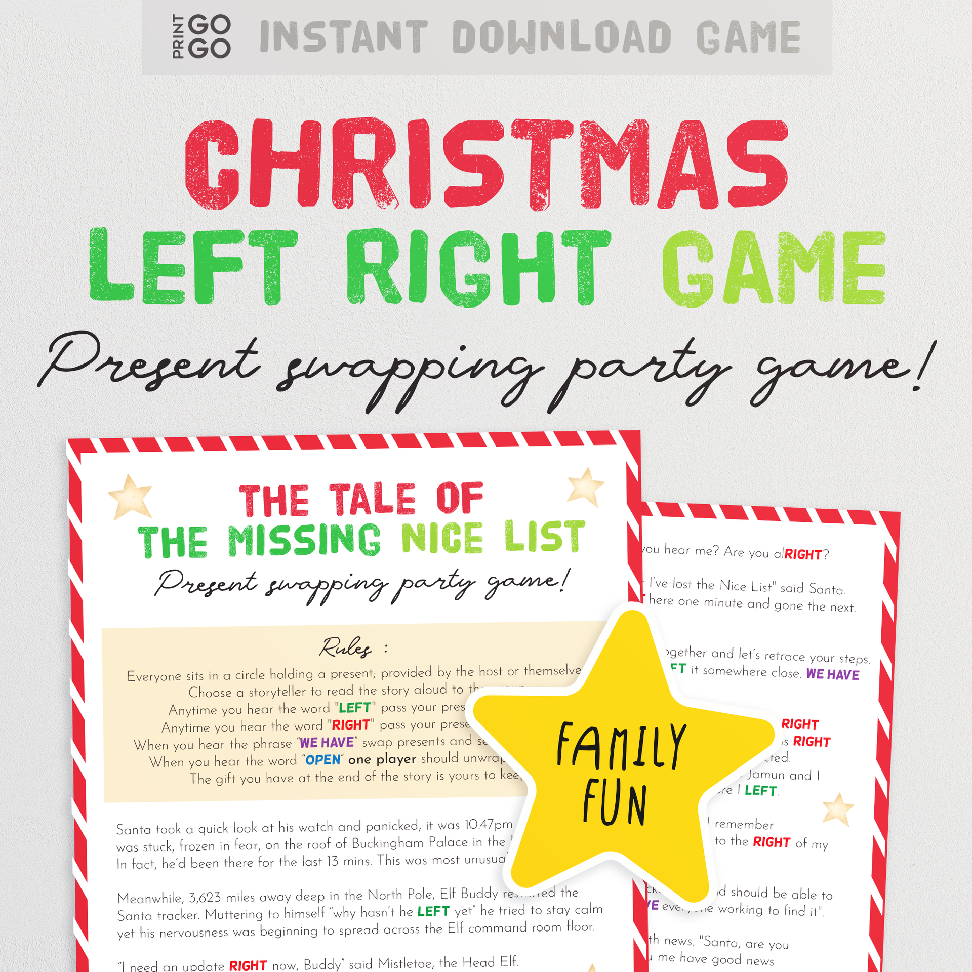 Christmas Left Right Game, Elf Left Right Funny Story Pass the Gift  Exchange Game, Christmas Reunion Party Activity Gift Swap Icebreaker