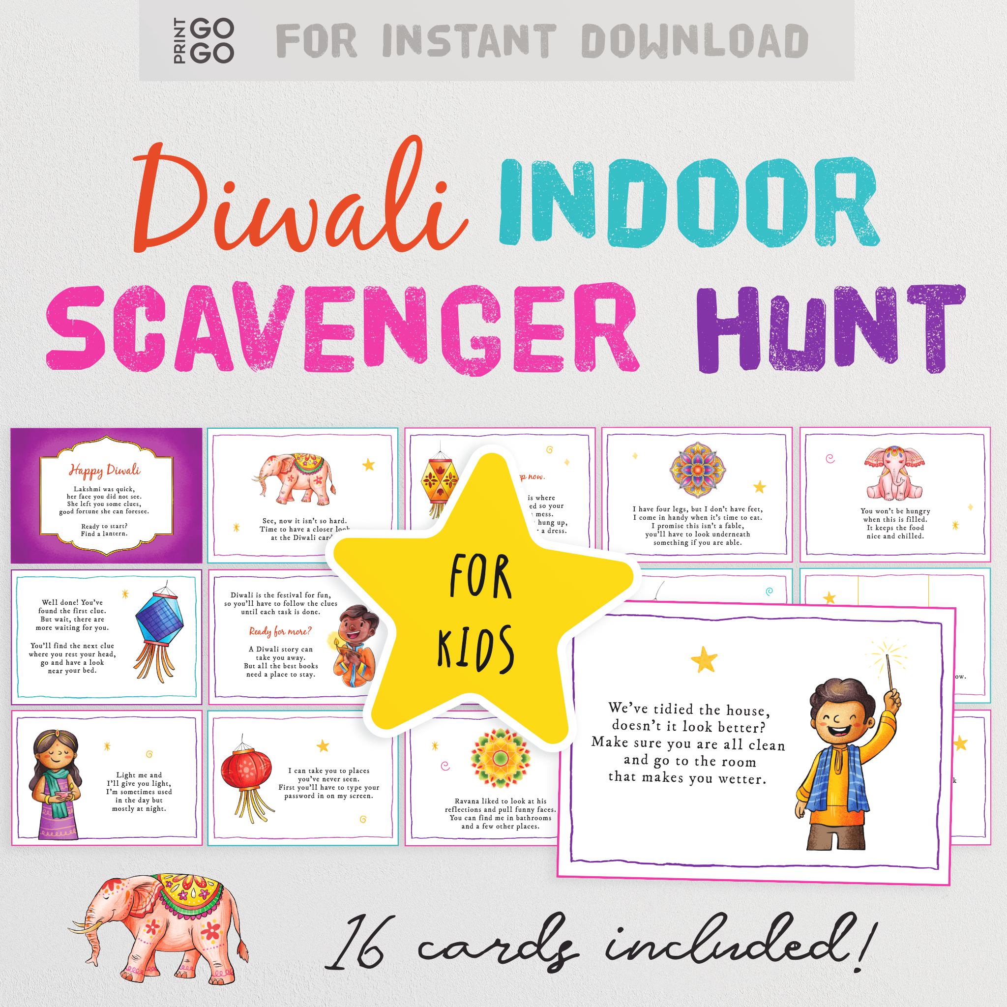Diwali Scavenger Hunt for Kids - Celebrate the Festival of Light with a Fun Race Around The House In Search of a Surprise! Price: £4.80 Original Price:£6.00 VAT Included Diwali Scavenger Hunt for Kids - Celebrate the Festival of Light with a Fun Race Around The House In Search of a Surprise!
