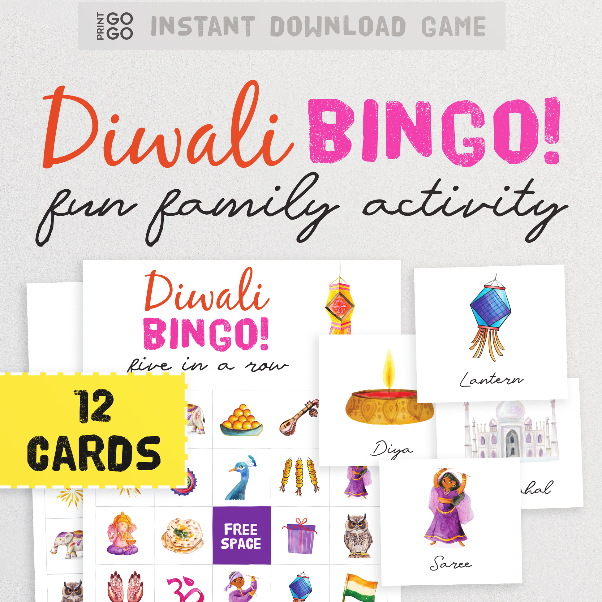 Diwali Bingo Cards - The Fun Festival of Light Party Game of Getting Five in a Row | Printable Family Activities | Group Game for Kids