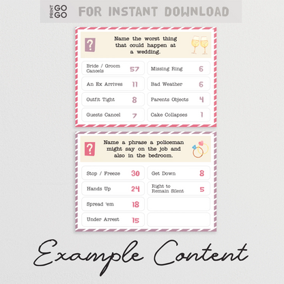 Two question cards with text and numbers on a light gray background