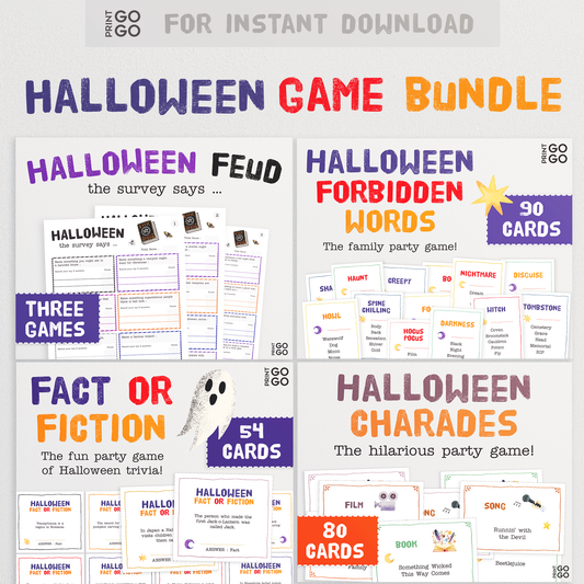 Halloween Party Game Bundle - Spooktacular Family Games to Print and Play at Home! Including Halloween Feud, Charades, Trivia Quiz and more!