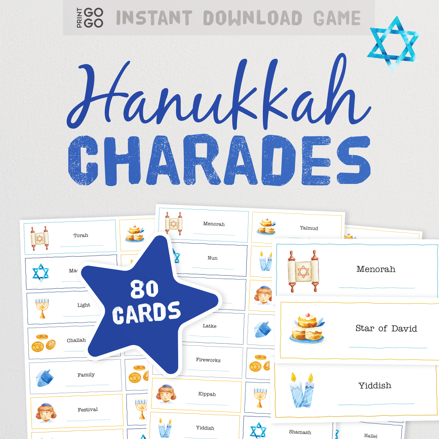 Hanukkah Charades - Celebrate the Festival of Light with a Family Party Game of Acting Out and Guessing Phrases | Jewish Team Game