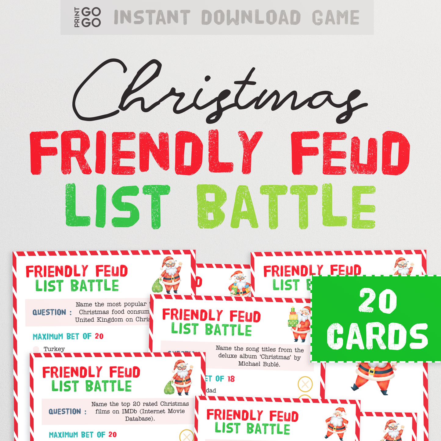Christmas Friendly Feud 'List Battle' - The Fun New and Original Way To Play! Group Party Game of Questions, Betting and Stealing Lists