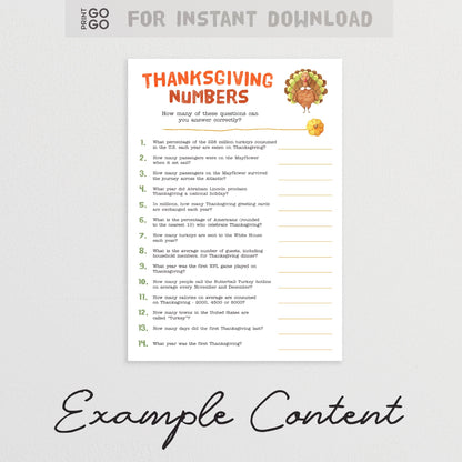 Printable Thanksgiving trivia quiz sheets for instant download.
