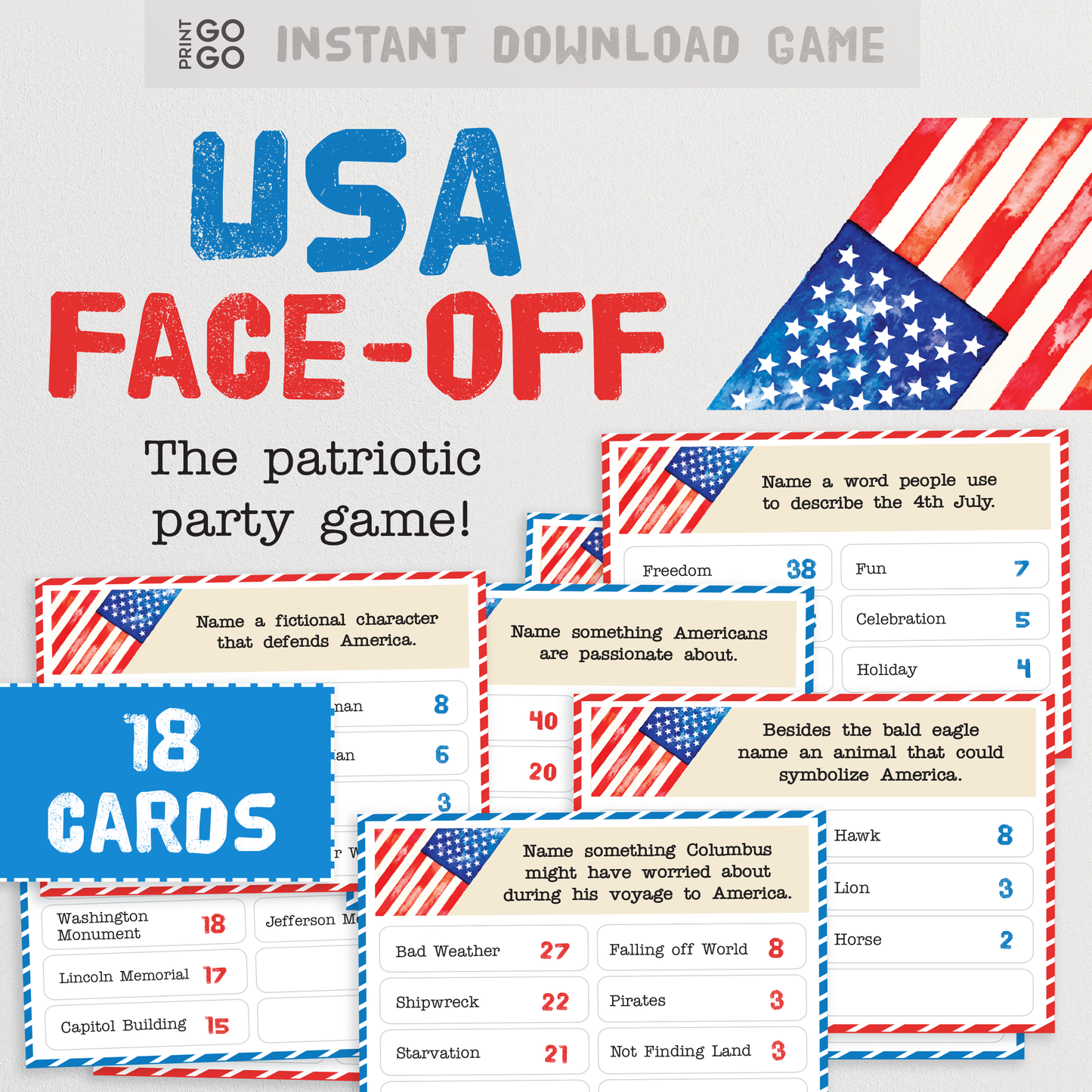 Patriotic USA Face-Off - Stars, Stripes and Survey Top Answers!