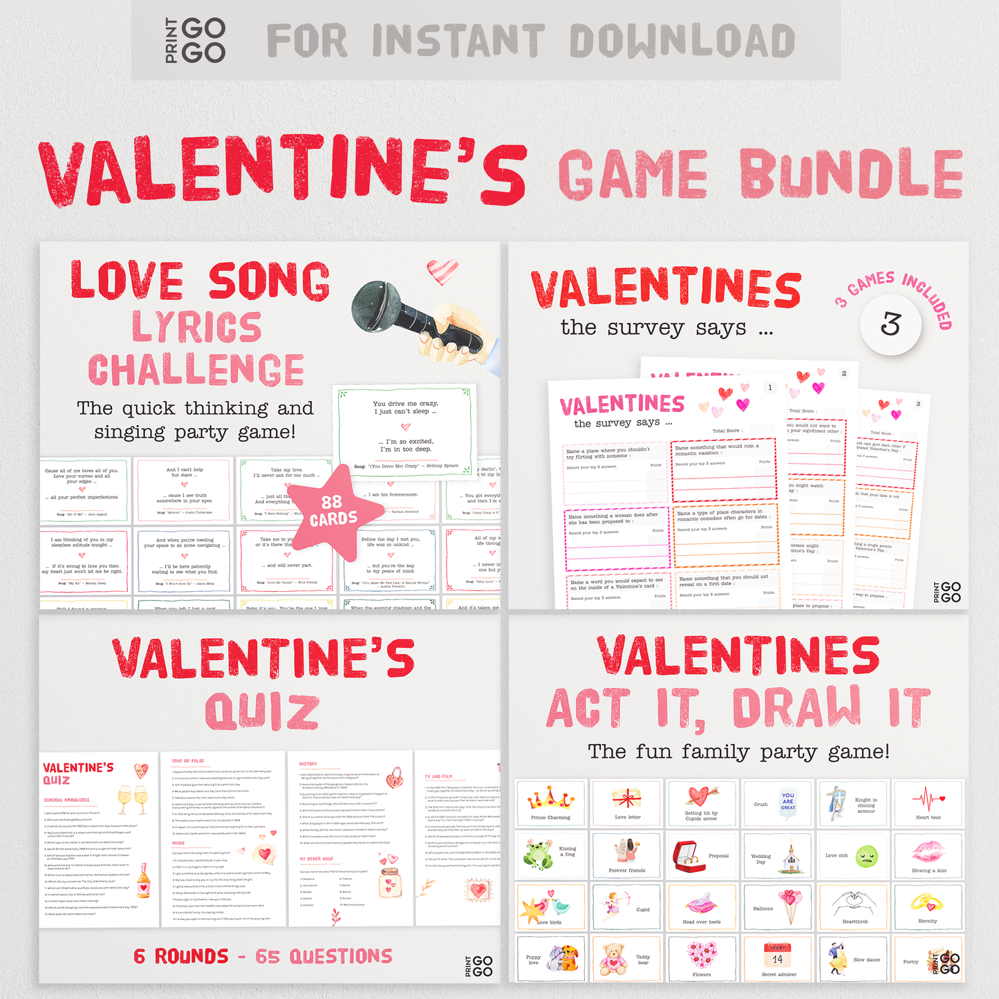 Valentine's Day Game Bundle - Fun Printable Games for Everyone