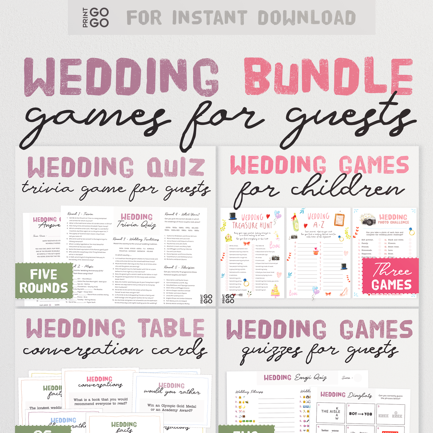 Wedding Game Bundle - Fun Printable Ice Breaker Games and Activities